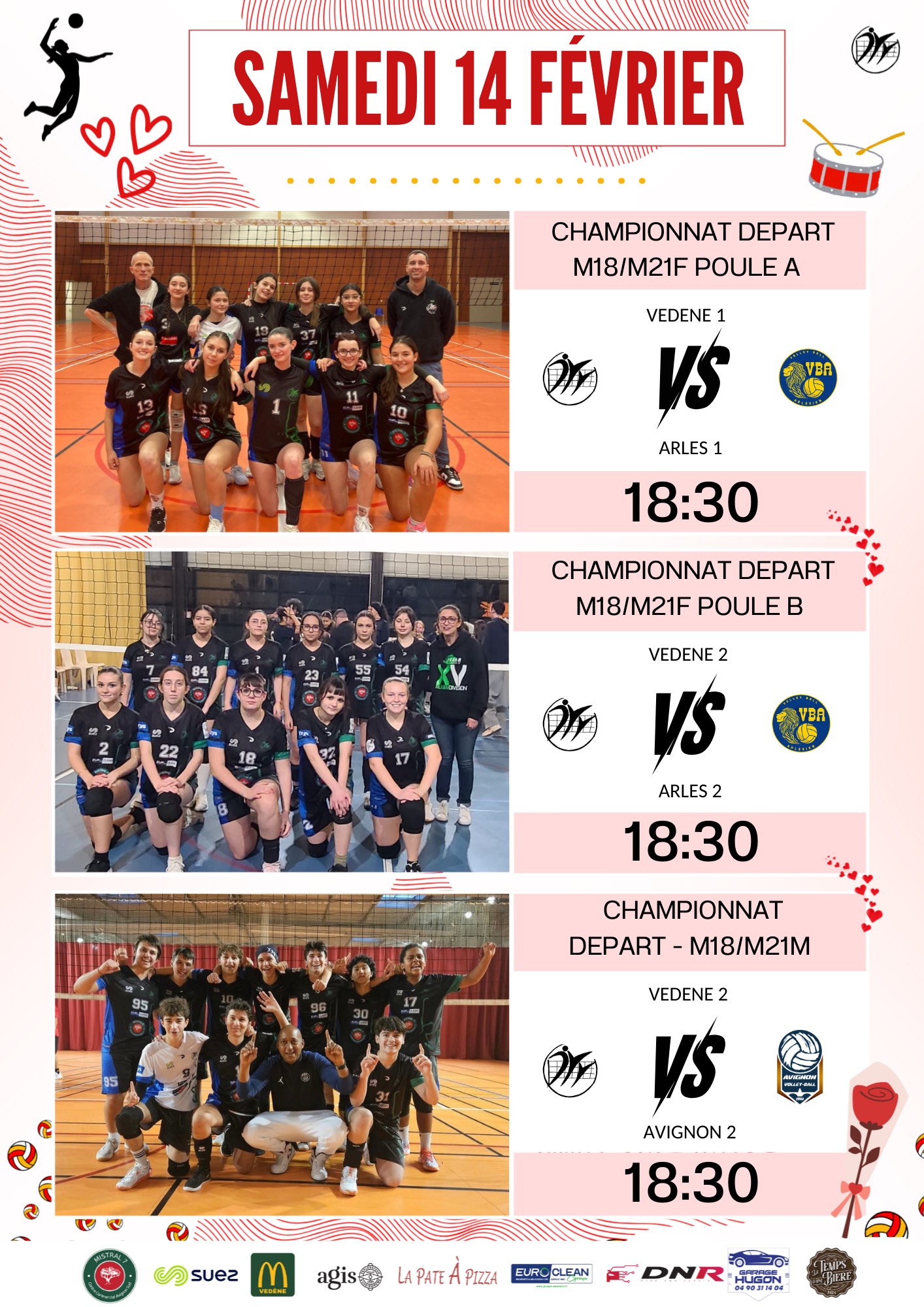 Annonce - Match M18F Poule A - M18F Poule B - M18M