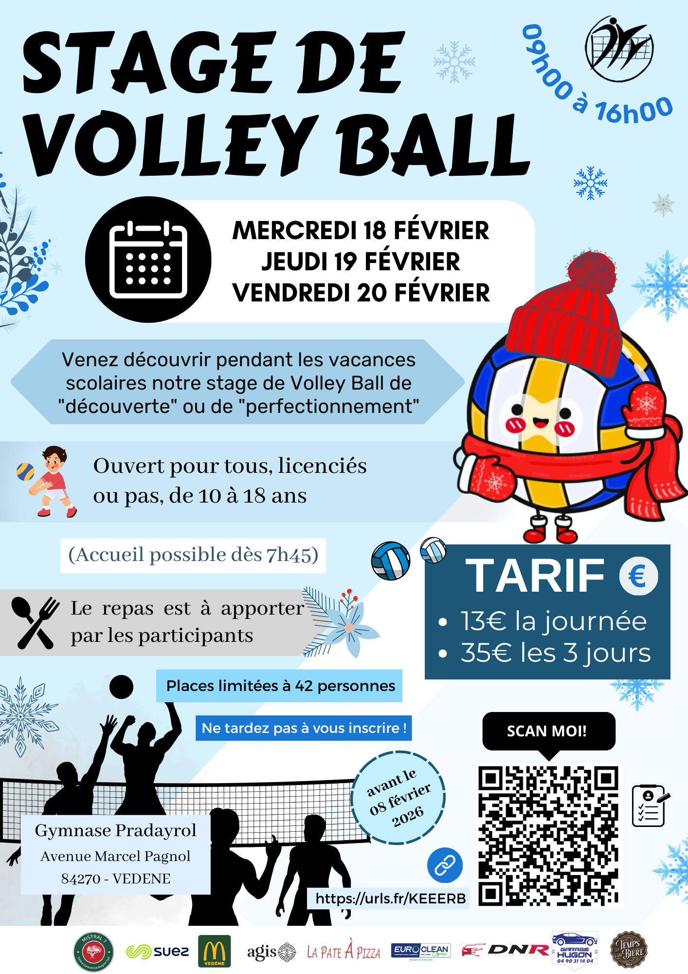 Annonce - Stage de volleyball le 18-19-20 février