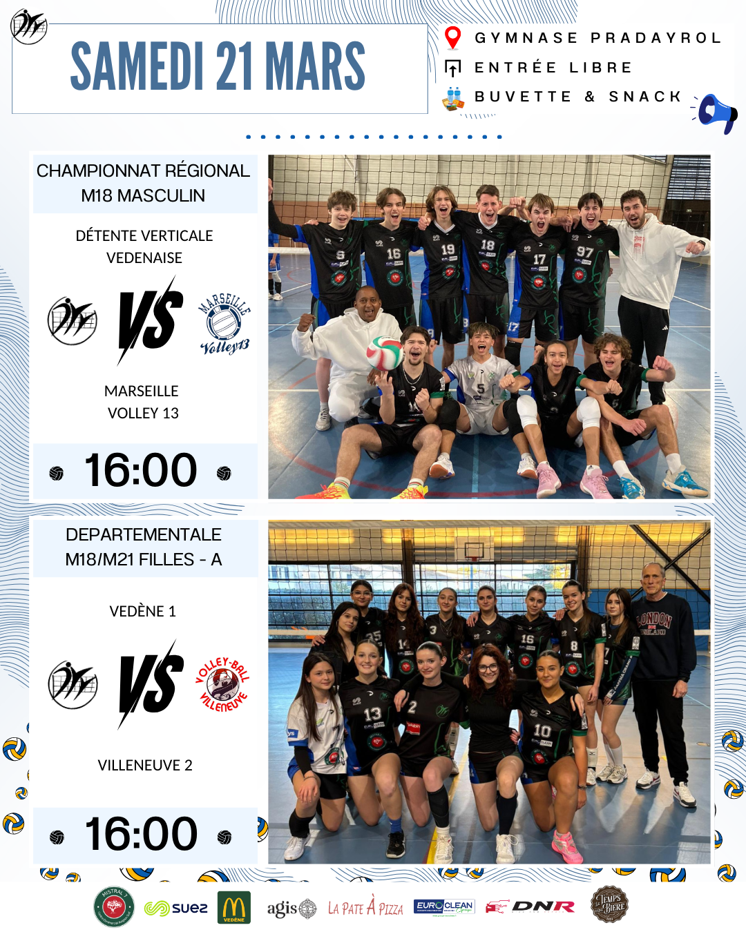 Annonce - Match après-midi 21 mars - gymnase pradayrol