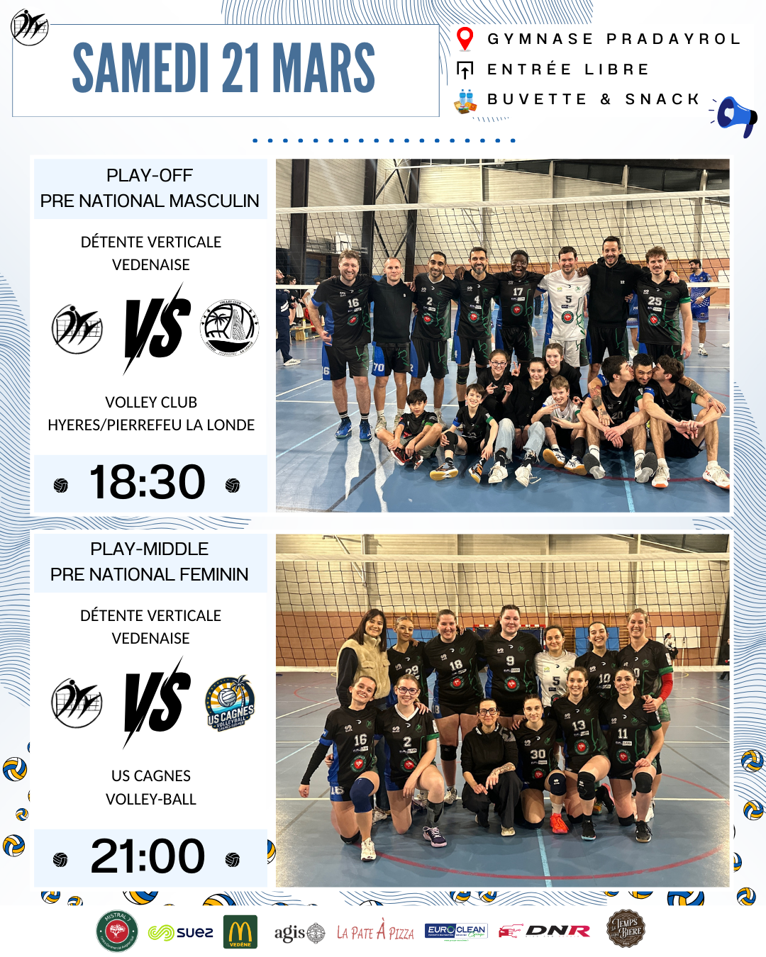 Annonce - Match soirée 21 mars - gymnase pradayrol